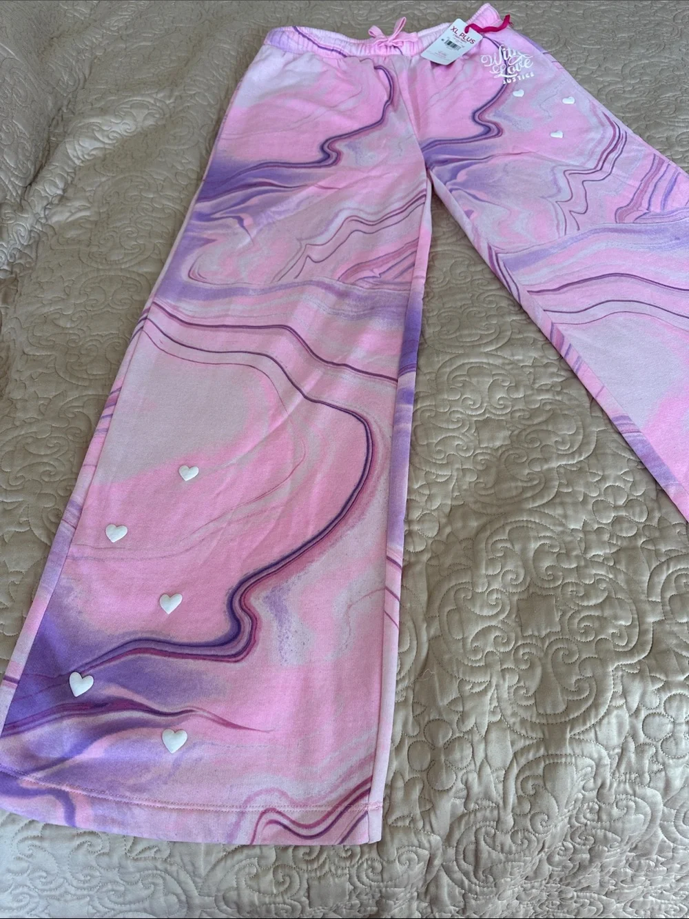 Justice Pink and Purple Tie-Dye Lounge Bottoms with White Heart